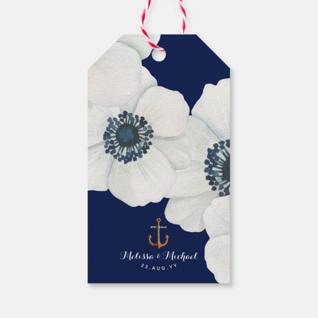 Étiquettes-cadeau Amour Nautique & Merci Anemone Mariage Faveur (Dos)