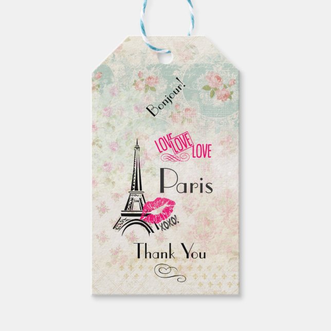 Étiquettes-cadeau Amour Paris avec Merci Tour Eiffel (Devant)