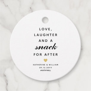 Étiquettes Cadeau Amour, rire et un snack pour après-Mariage Snack