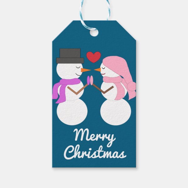 Étiquettes-cadeau Amour & Snowpeople : Bleu de mer profonde (Devant)