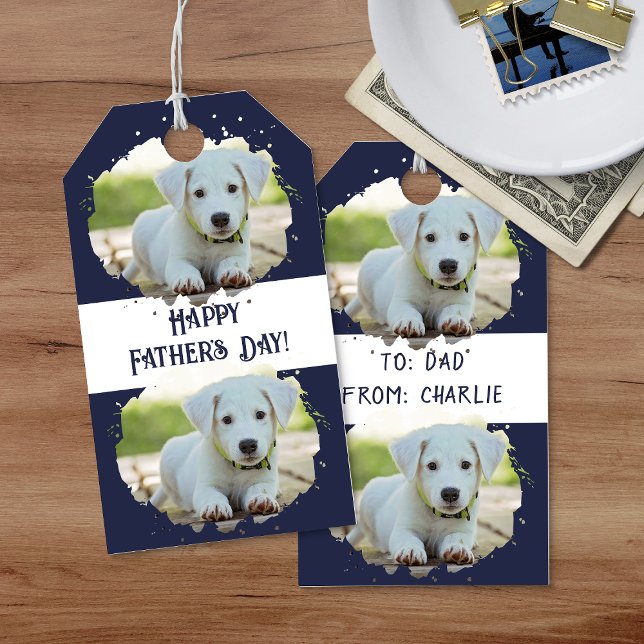 Étiquettes-cadeau Amoureux de les chiens mignons Motif photo personn (Cute Dog Lovers Personalized Photo Pattern Blue Gift Tags)