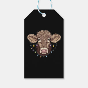 Étiquettes-cadeau Amoureux de vache de Noël Lumières Ferme Agriculte