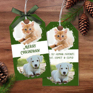 Étiquettes-cadeau Amoureux des Animaux Personnalisé Deux Photos Noël