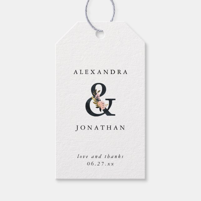 Étiquettes-cadeau Ampersand élégant | Mariage noir et blanc (Devant)