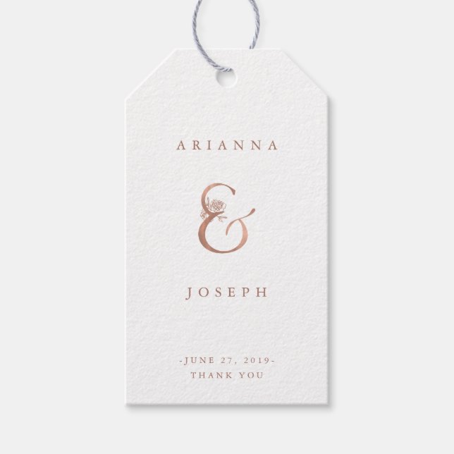 Étiquettes-cadeau Ampersand floral | Mariage or Rose Faux (Devant)