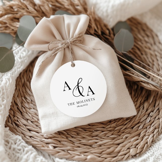 Étiquettes Cadeau Ampersand noir et blanc Faire-part de mariage mode (Créateur téléchargé)