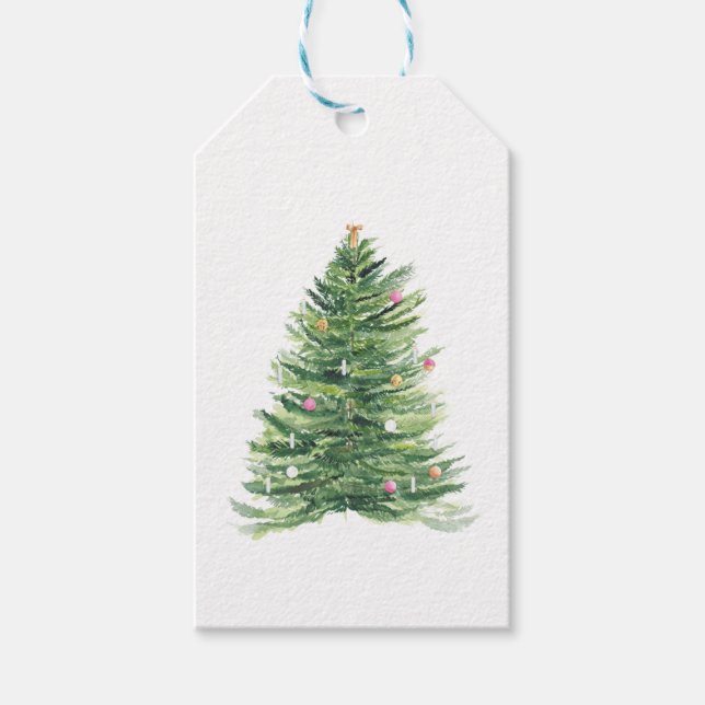 Étiquettes-cadeau Ampoules d'ornements rose Pastel Arbre de Noël (Devant)