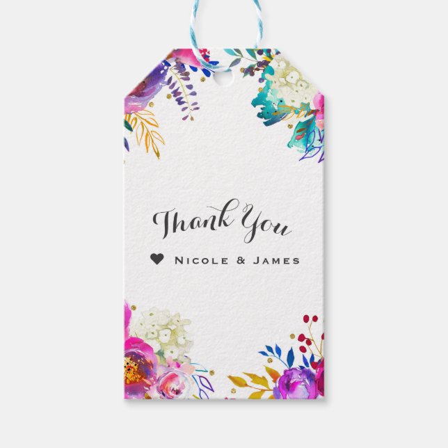 Étiquettes-cadeau Amusant Éclatant Bold Floral Aquarelle Éclaboussur (Devant)
