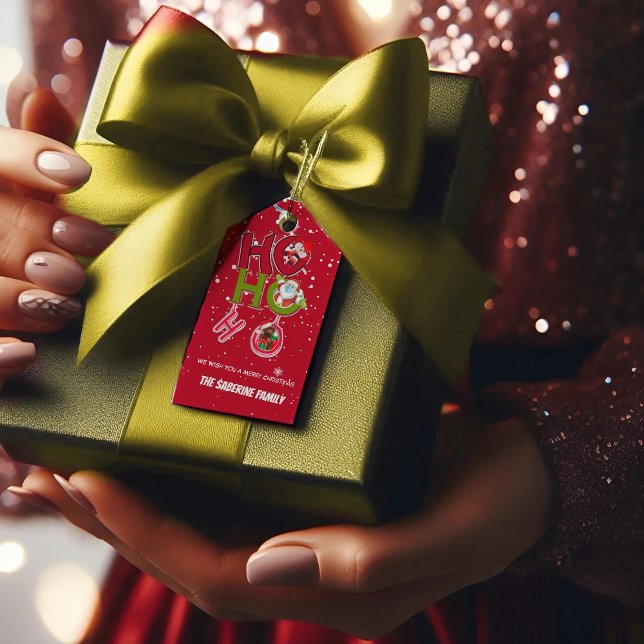 Étiquettes-cadeau Amusant HO HO Fêtes de Noël rétro (Créateur téléchargé)