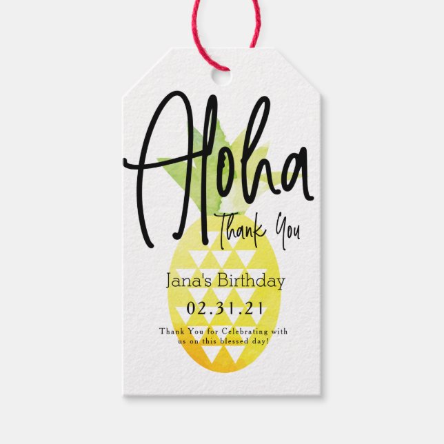 Étiquettes-cadeau Ananas Gras et Merci d'anniversaire Script (Devant)