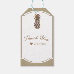 Étiquettes-cadeau Ananas Kraft Naturel Tropical Bronze Doré
