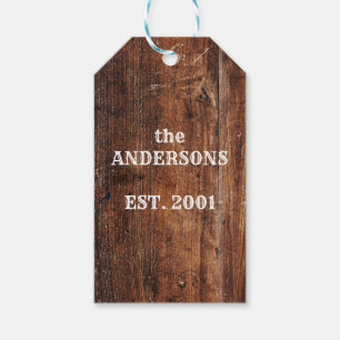 Étiquettes-cadeau Ancien bois rustique nom de famille personnalisé 