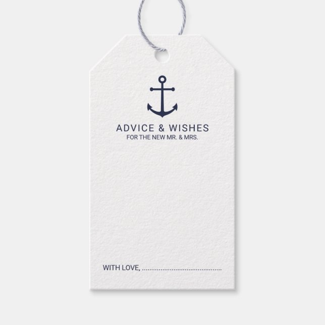 Étiquettes-cadeau Ancre Bleu marine Nautique Mariage Conseils et sou (Devant)
