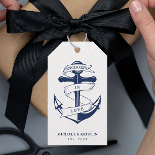 Étiquettes-cadeau Ancré dans l'amour blanc Mariage d'Ancres nautique