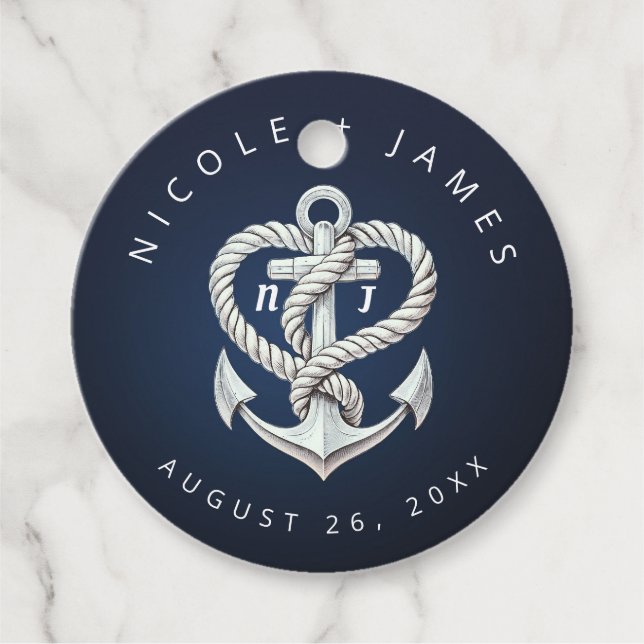 Étiquettes Cadeau Ancre de cordes cardiaques nautiques Mariage de la (Devant)