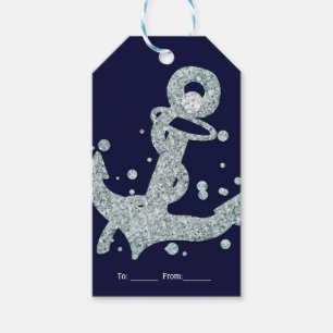 Étiquettes-cadeau Ancre de diamant nautique Bling Glam Fête sur la p