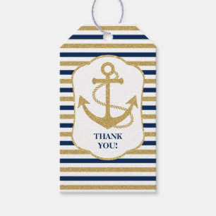 Étiquettes-cadeau Ancre d'or bleu marine