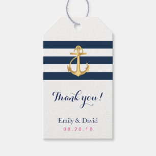 Étiquettes-cadeau Ancre d'or La Marine Stripes Mariage Nautique Fave