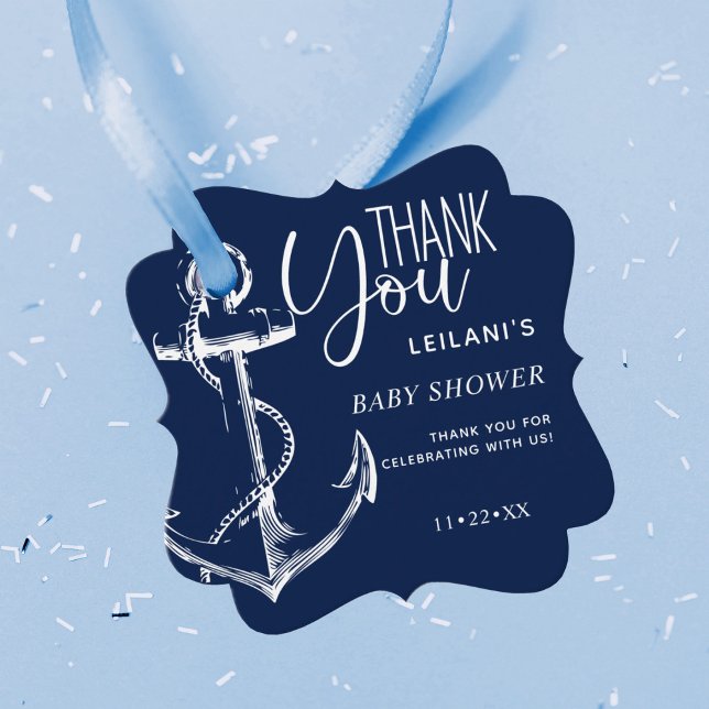 Étiquettes Cadeau Ancre marine Merci bleu marine (Créateur téléchargé)