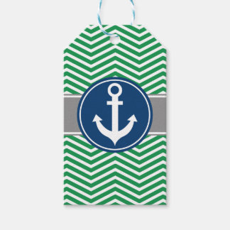 Étiquettes-cadeau Ancre marine verte Chevron