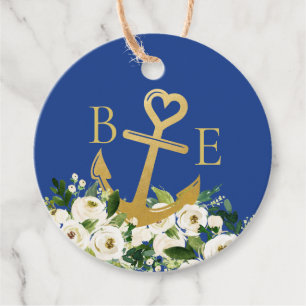 Étiquettes Cadeau Ancre nautique avec Monogramme cardiaque