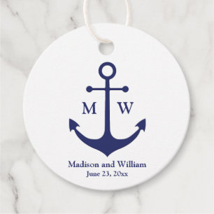 Étiquettes Cadeau Ancre nautique marine blanche monogramme personnal