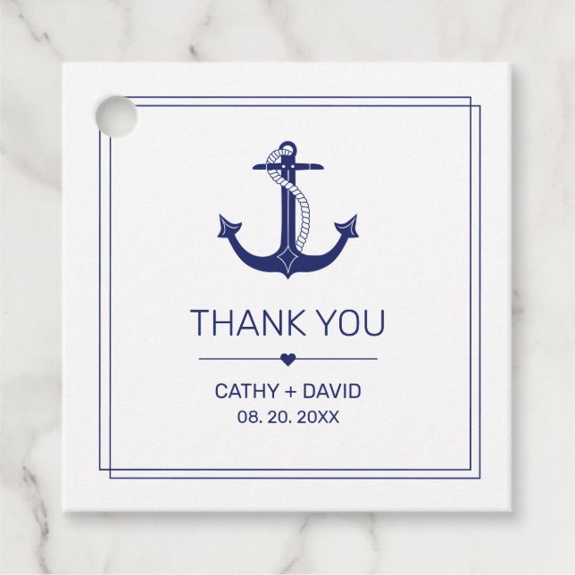 Étiquettes Cadeau Ancre nautique Marine Blue Monogram Noms Mariage (Devant)