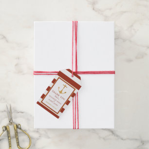 Étiquettes-cadeau Ancre or nautique, brique rouge et Mariage or