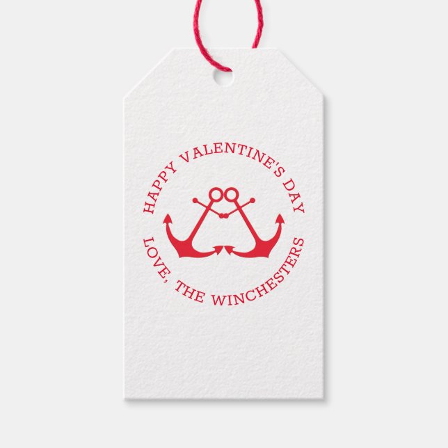 Étiquettes-cadeau ancres nautiques Heureuses Saintes-Valentin coutum (Devant)