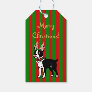 Étiquettes-cadeau Andouillers de Noël de Boston Terrier