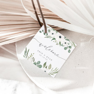Étiquettes Cadeau Anémones modernes et Dusty Green Eucalyptus Mariag