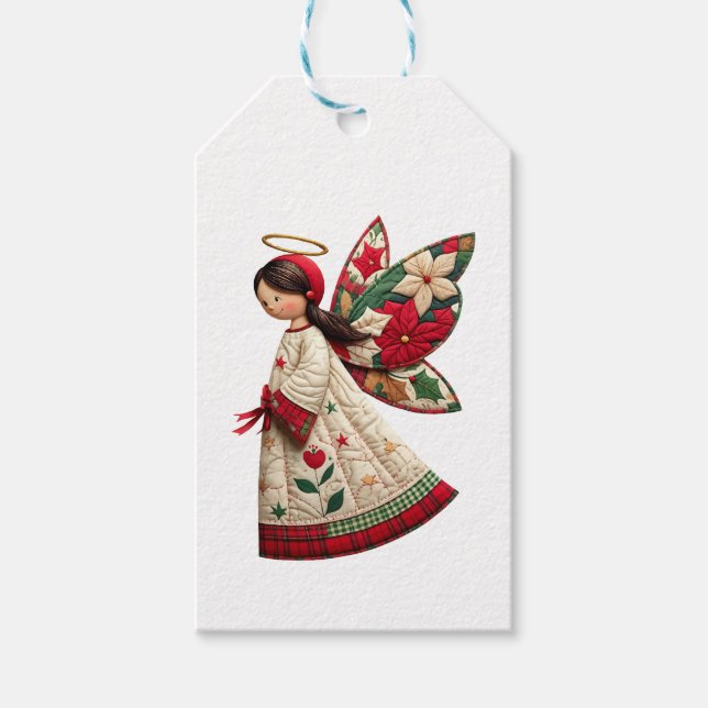 Étiquettes-cadeau Ange de Noël avec fleurs de fêtes (Devant)