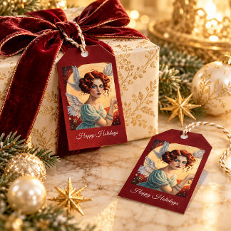 Étiquettes-cadeau  Ange de Noël céleste Art Nouveau vintage 