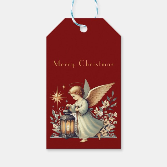 Étiquettes-cadeau Ange de Noël et lanterne (Devant)