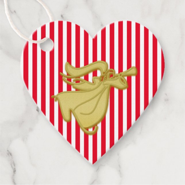 Étiquettes Cadeau Ange de Noël rayures modernes rouge or blanc (Devant)