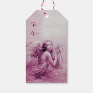 Étiquettes-cadeau ANGE JOUER LYRA SUR LES NUAGES Rose violet