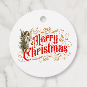 Étiquettes Cadeau Ange Ornat-Joyeux Noël-Rétro