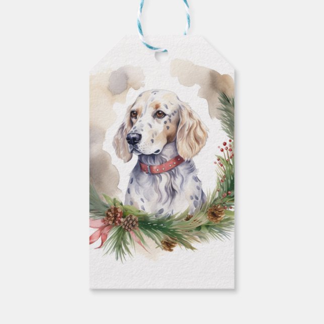 Étiquettes-cadeau Anglais Setter Christmas Wreath Festive Pup (Dos)