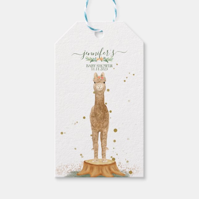 Étiquettes-cadeau Animals Alpaca script baby shower birthday (Devant)