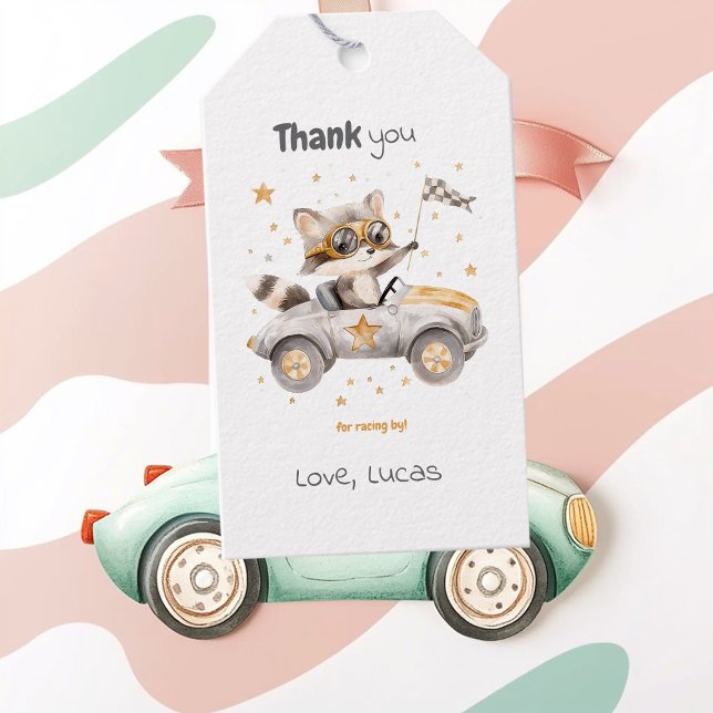 Étiquettes-cadeau Animaux amusants Voitures de course 2e anniversair (Créateur téléchargé)