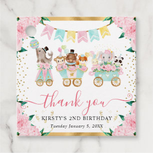 Étiquettes Cadeau Animaux de cirque floraux rose aquarelle pour anni