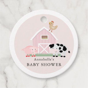 Étiquettes Cadeau Animaux de ferme Barnyard Baby shower rose Merci