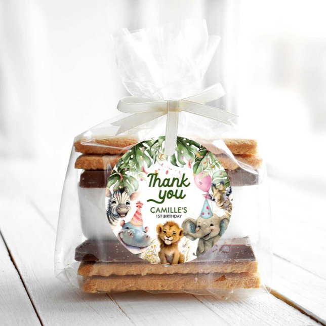 Étiquettes Cadeau Animaux de fête Jungle Merci personnalisé (Créateur téléchargé)