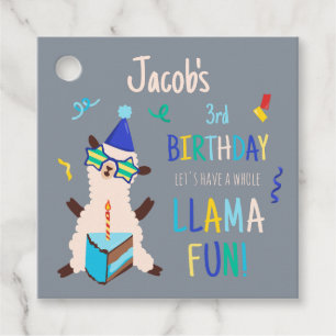 Étiquettes Cadeau Animaux de fête Lama Anniversaire Garçons Gris