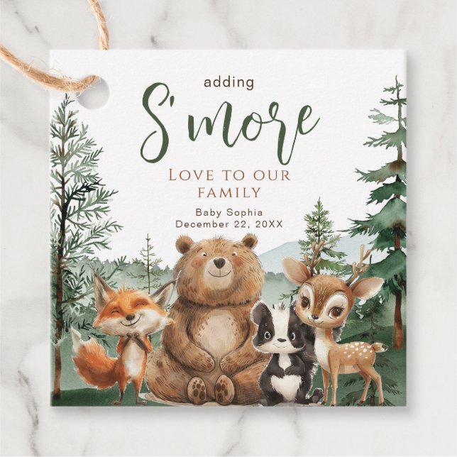 Étiquettes Cadeau Animaux de forêt baby shower S'mores (Devant)