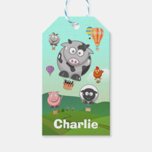 Étiquettes-cadeau Animaux de la ferme à ballon à air chaud personn