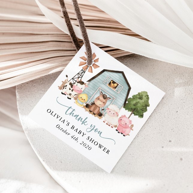 Étiquettes Cadeau Animaux de la ferme, Animaux mignons, Grange bleue (Créateur téléchargé)