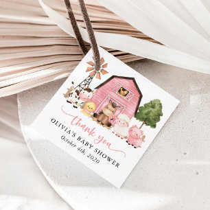 Étiquettes Cadeau Animaux de la ferme, Animaux mignons, Grange rose,