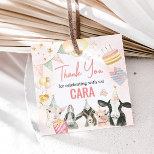 Étiquettes Cadeau Animaux de la ferme Carré de fête d'anniversaire