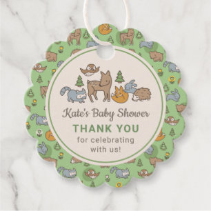 Étiquettes Cadeau Animaux de la Forêt de Bois Vert Baby Shower